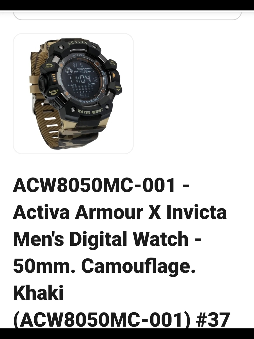 Invicta Men's Digital Camouflage Sport Watch - Black & Khaki